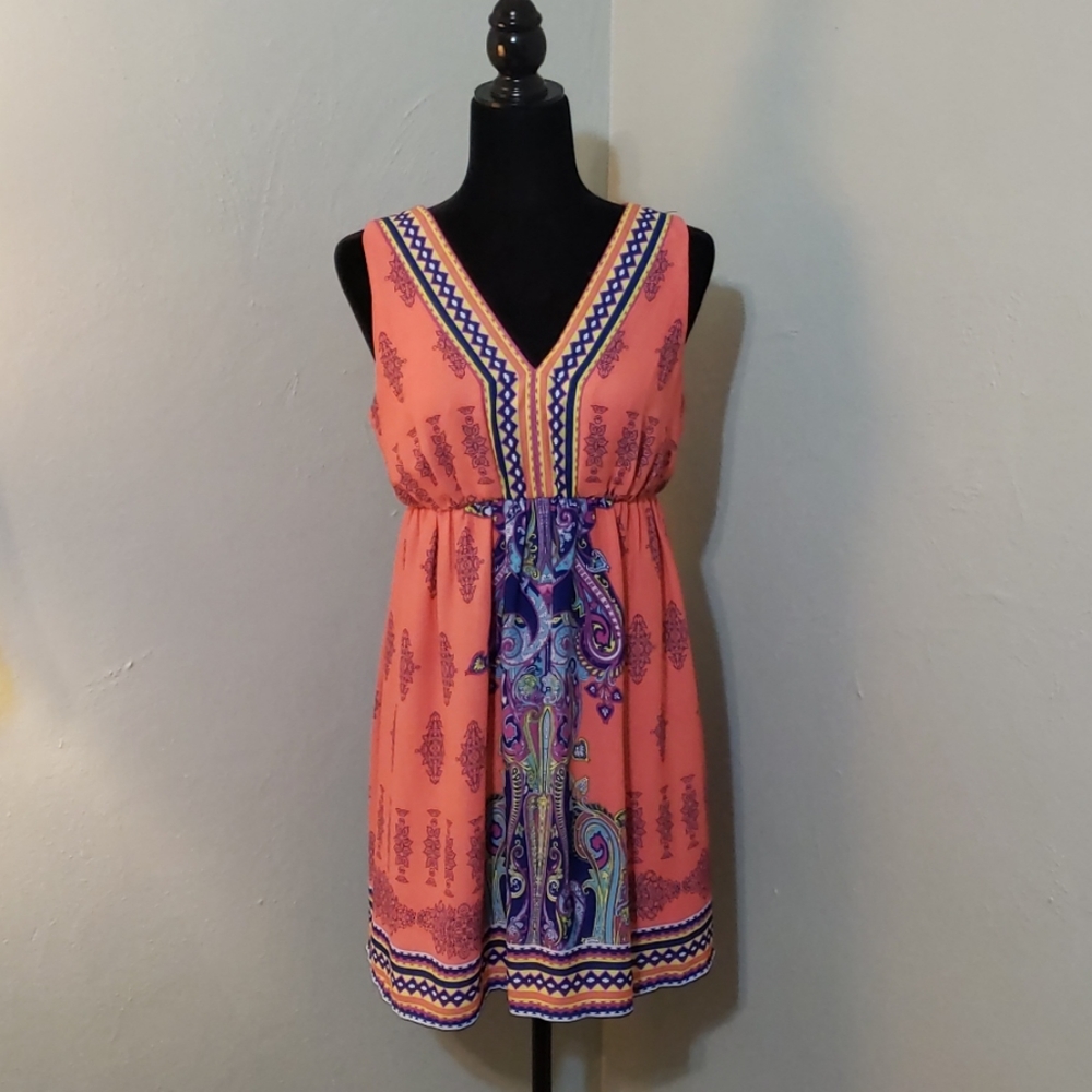 As U Wish dress sleeveless paisley coral purple women's size S